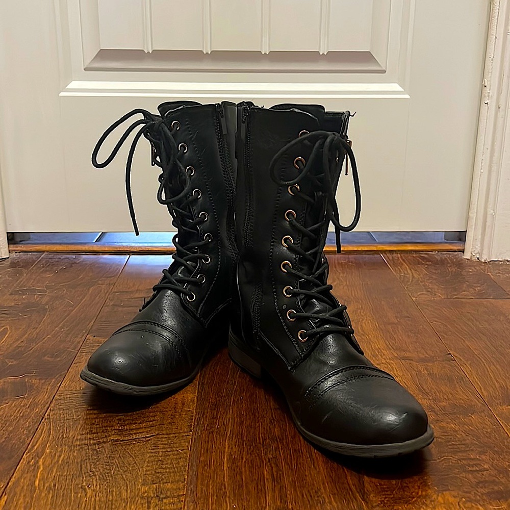 Gold Hardware Combat/Moto Boots Vegan Leather